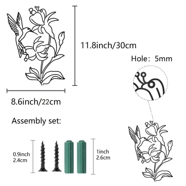 Kolibri väggdekoration, metallfågel väggkonst, svart blomma laser klippt hängande ornament, väggdekoration, fågelskulptur, minimalistisk, till terrass