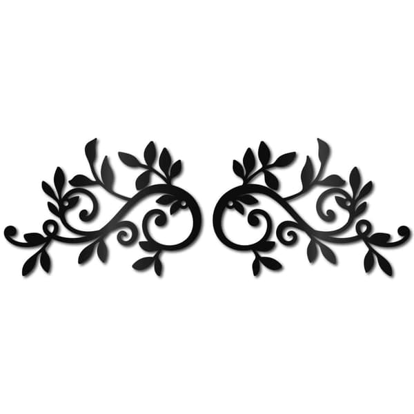 Metallträdblad väggdekoration, vinsten olivgren blad väggkonst, dubbla blad silhuettskulptur, ornament, järn hängande över sängen, hem, vardagsrum, tr