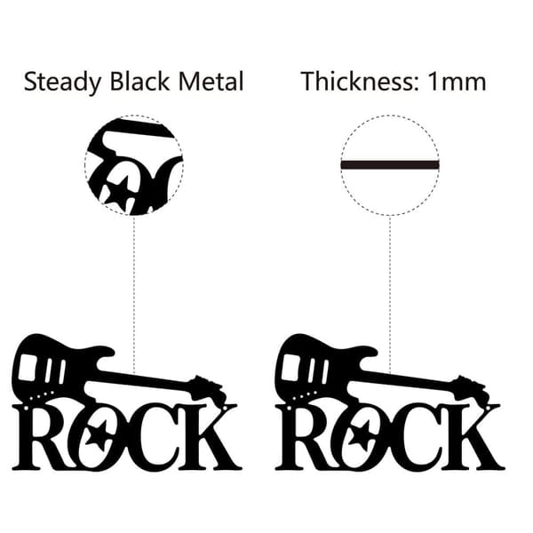 Gitarr Metallväggdekoration - Svart Skulptur - Rustikt Jern - Rock Stil Cut-Out Vægskylt - Hängande Prydnad för badrum, vardagsrum, sovrum, kök, terra