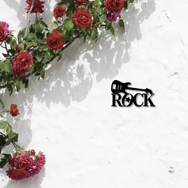 Gitarr Metallväggdekoration - Svart Skulptur - Rustikt Jern - Rock Stil Cut-Out Vægskylt - Hängande Prydnad för badrum, vardagsrum, sovrum, kök, terra
