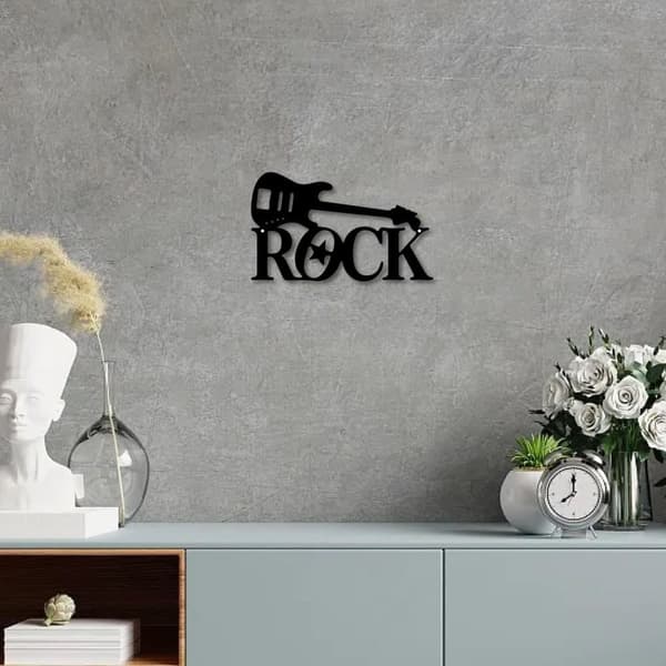 Gitarr Metallväggdekoration - Svart Skulptur - Rustikt Jern - Rock Stil Cut-Out Vægskylt - Hängande Prydnad för badrum, vardagsrum, sovrum, kök, terra