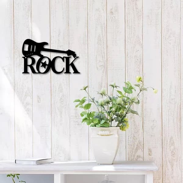 Gitarr Metallväggdekoration - Svart Skulptur - Rustikt Jern - Rock Stil Cut-Out Vægskylt - Hängande Prydnad för badrum, vardagsrum, sovrum, kök, terra