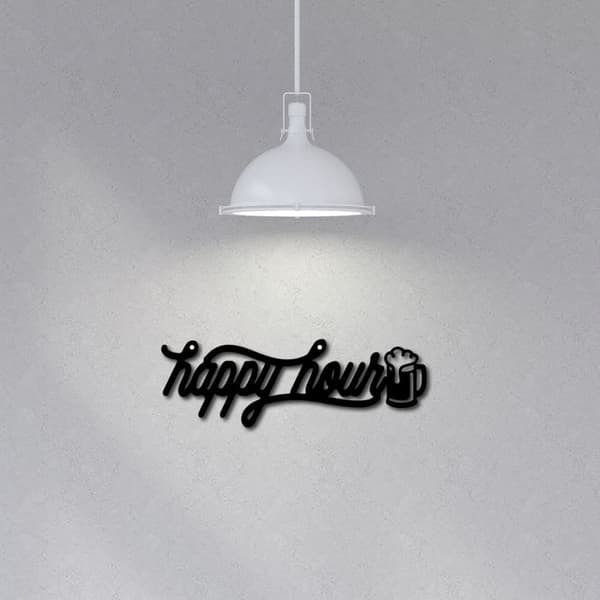 Happy Hour Skylt – Bar Våggdekoration, Drycker Metallvågs Konst, Våghängande Dekor för Inomhus/Ute, Hem, Salong, Kök, Trädgård, Bar, Pub, Kontor – Dek