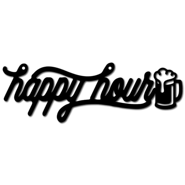 Happy Hour Skylt – Bar Våggdekoration, Drycker Metallvågs Konst, Våghängande Dekor för Inomhus/Ute, Hem, Salong, Kök, Trädgård, Bar, Pub, Kontor – Dek