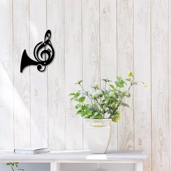 Saxofon Metallvågsdekoration, Jernvågs Konst, Svart Högtont Skulptur, Hängande Enkel Linje Vågsign, Dekor för Studion, Musikrum, Hem, Jul, Halloween
