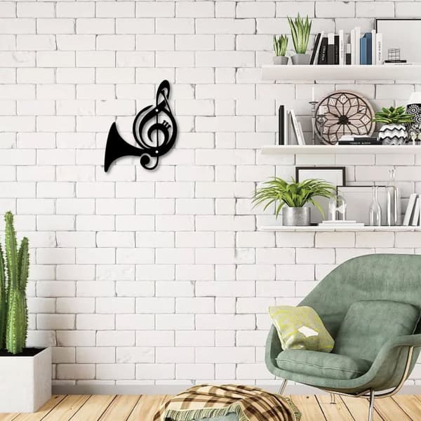 Saxofon Metallvågsdekoration, Jernvågs Konst, Svart Högtont Skulptur, Hängande Enkel Linje Vågsign, Dekor för Studion, Musikrum, Hem, Jul, Halloween