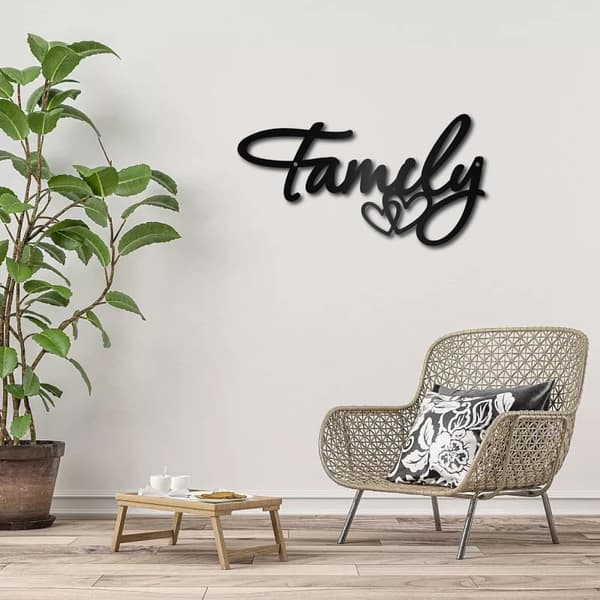 Familj Metallvågsdekoration, Svart Vågsilhuett, Hängande Dekor, Jerntråd Vågs Konst, Skulptur, Dekorskylt, Uttorkad Minimalistisk "Blessed"-Ornament,