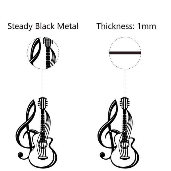 Metallvågsdekoration, Musikinstrument, Svarta Vågsignor, Gitarr, Jern, Hängande Metallornament, Skulptur, Passar till Balkong, Trädgård, Hem, Salong,
