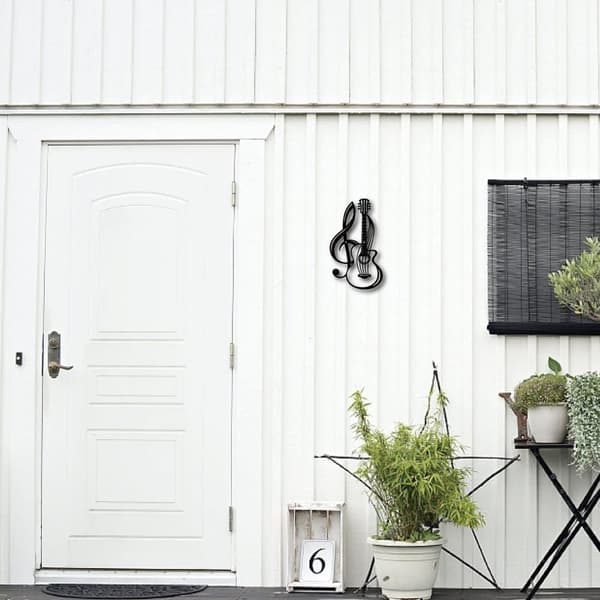 Metallvågsdekoration, Musikinstrument, Svarta Vågsignor, Gitarr, Jern, Hängande Metallornament, Skulptur, Passar till Balkong, Trädgård, Hem, Salong,