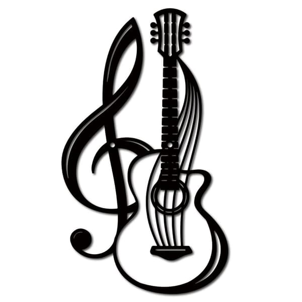 Metallvågsdekoration, Musikinstrument, Svarta Vågsignor, Gitarr, Jern, Hängande Metallornament, Skulptur, Passar till Balkong, Trädgård, Hem, Salong,