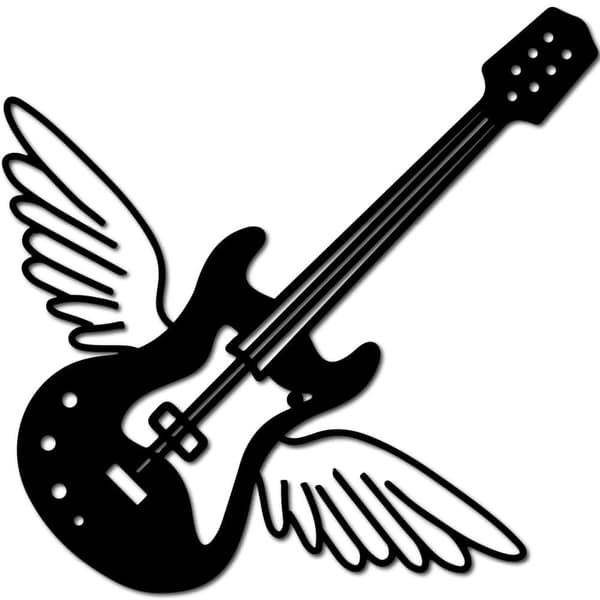 Gitarrvingar Metallvågsdekoration, Musik Vågs Konst, Svart Skulptur, Hängande Rustik Jernskylt, Högtont Ornament, Passar till Salong, Hem, Kontor, Kök