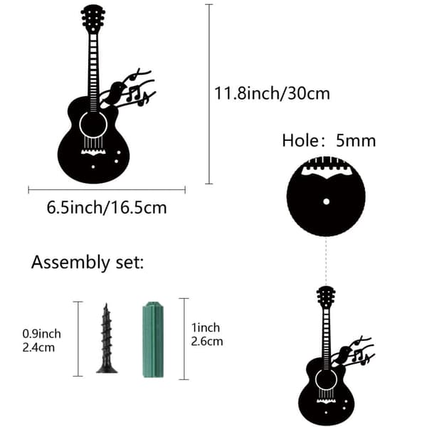 Gitarrfågel Metallvågs Konst, Jern Musik Vågsdekoration, Svarta Musikinstrument Skulpturer, Silhuett, Högtont Gitarr Våghängande Skylt, Passar till Sa