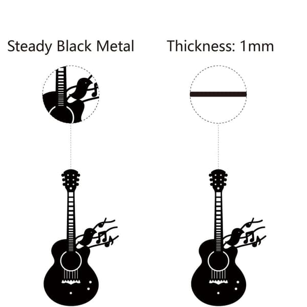 Gitarrfågel Metallvågs Konst, Jern Musik Vågsdekoration, Svarta Musikinstrument Skulpturer, Silhuett, Högtont Gitarr Våghängande Skylt, Passar till Sa