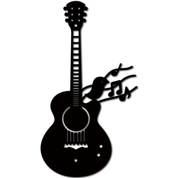 Gitarrfågel Metallvågs Konst, Jern Musik Vågsdekoration, Svarta Musikinstrument Skulpturer, Silhuett, Högtont Gitarr Våghängande Skylt, Passar till Sa