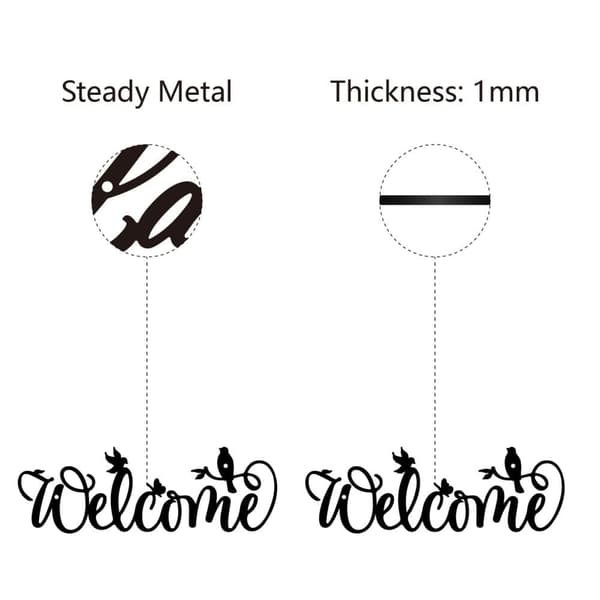 Tervetuloa Metalliseinän Koriste, Mustat Sanat, Hängätys Seinäkoriste, Rautaseinätaide, Leikattu Silhouetti, Linnut Puiden Varreissa, Skulptuuri, Kori
