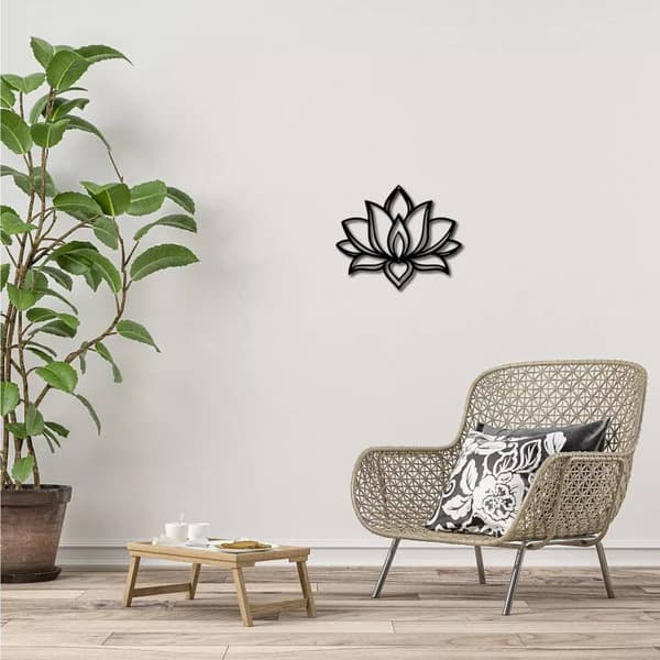 Lotus-Kukka Metalliseinätäide, Rautakesä Seinäkoriste, Hängätys Musta Tyhjin Lotus-Silhouetti, Ornamentti, Rautamerkki, Soveltuu Yogiastudioon, Sisä-