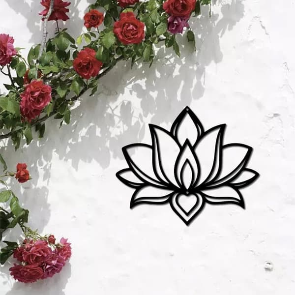 Lotus-Kukka Metalliseinätäide, Rautakesä Seinäkoriste, Hängätys Musta Tyhjin Lotus-Silhouetti, Ornamentti, Rautamerkki, Soveltuu Yogiastudioon, Sisä-