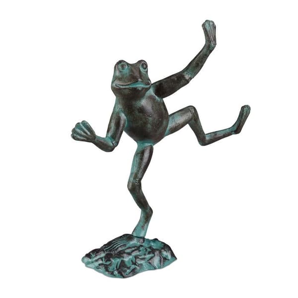 Relaxdays Trädgårdsstaty Dansande groda på en gjutjärnsfot Skulptur Dekorativ trädgårdsfigur, storlek L Grön