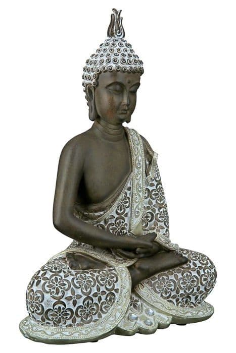 Staty - Gilde-statyett - 37366 - Sittande Buddha dekorativ skulptur - Meditation - Brun/Vit - Höjd 29 cm