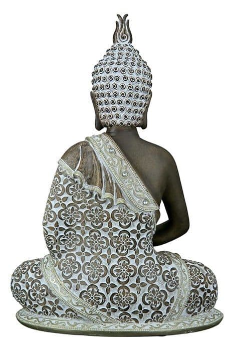 Staty - Gilde-statyett - 37366 - Sittande Buddha dekorativ skulptur - Meditation - Brun/Vit - Höjd 29 cm