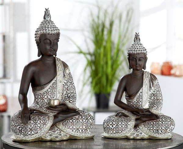 Staty - Gilde-statyett - 37366 - Sittande Buddha dekorativ skulptur - Meditation - Brun/Vit - Höjd 29 cm