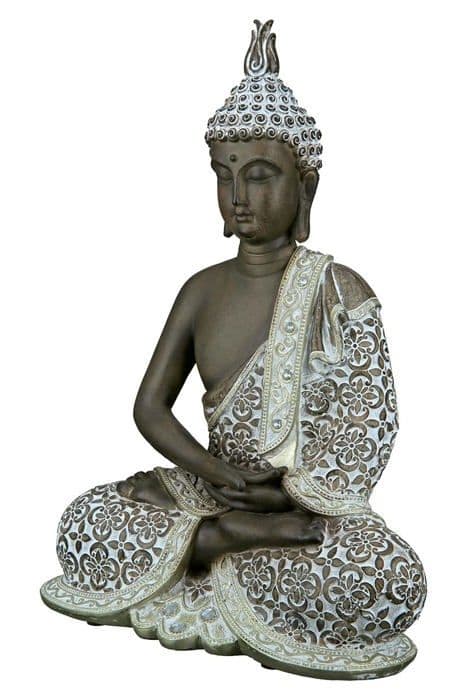 Staty - Gilde-statyett - 37366 - Sittande Buddha dekorativ skulptur - Meditation - Brun/Vit - Höjd 29 cm