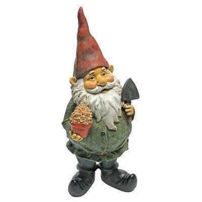 Design Toscano av Blagdon QM211261 Grävmaskin och Gnome Staty med Blommor Resin...