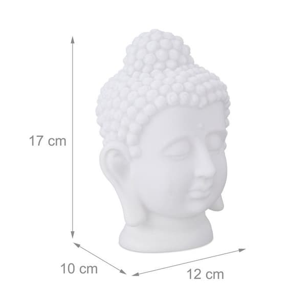 Relaxdays buddha huvud, plaststatyett, HxlxB: 17x12x10 cm, feng shui dekoration, för vardagsrum, badrum, vit