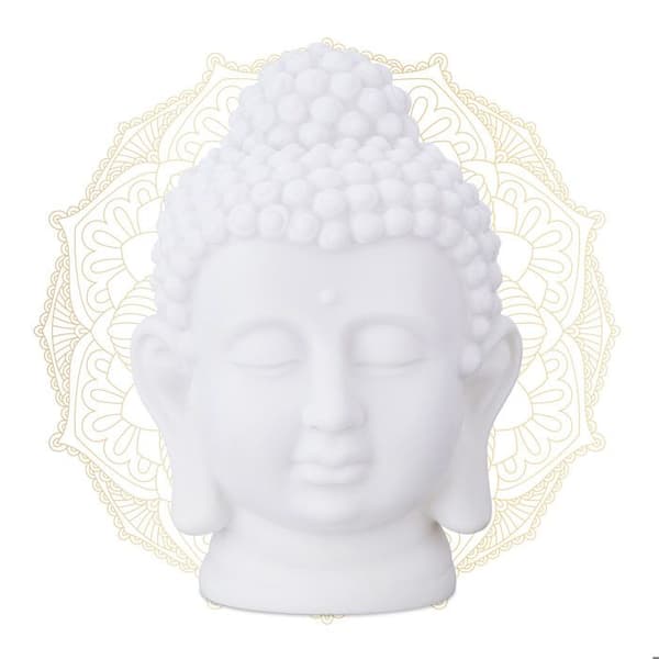 Relaxdays buddha huvud, plaststatyett, HxlxB: 17x12x10 cm, feng shui dekoration, för vardagsrum, badrum, vit