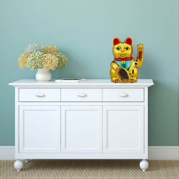 Relaxdays japansk chat, Maneki Neko XL, rörlig tass drivs av batterier, lyckobringare för rikedom/framgång, 30cm, gyllene