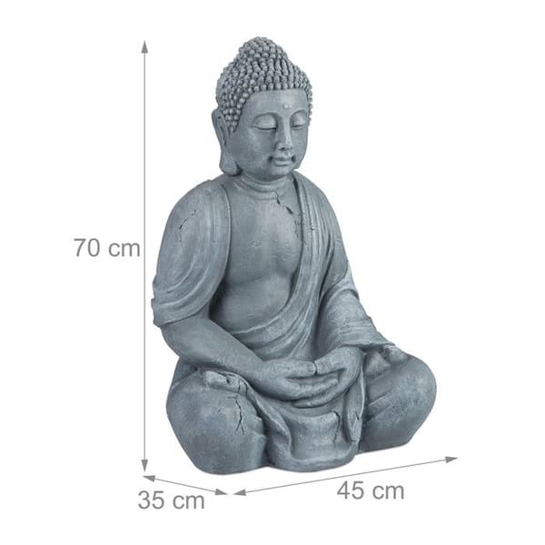 Relaxdays Buddha-statyn figurine av Buddha trädgårdsdekoration skulptur i polyresin Zen 70 cm, ljusgrå