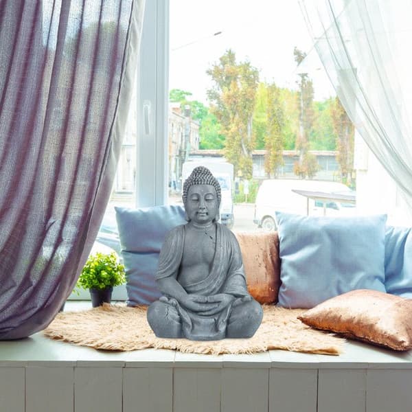 Relaxdays Buddha-statyn figurine av Buddha trädgårdsdekoration skulptur i polyresin Zen 70 cm, ljusgrå
