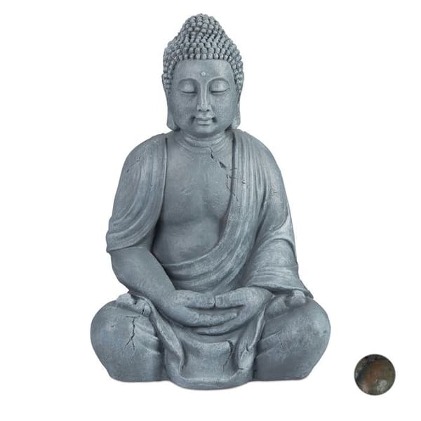 Relaxdays Buddha-statyn figurine av Buddha trädgårdsdekoration skulptur i polyresin Zen 70 cm, ljusgrå