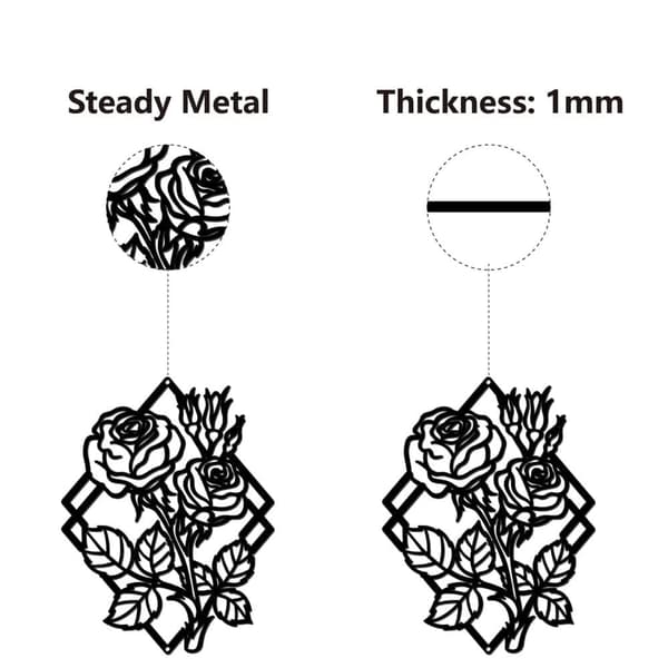Rose Metallväggkonst, Svart Väghängande Dekoration, Jernväggskonst Diamant Silhuett Skulptur, Högt formgivet Minimalistiskt Omslag för Yoga, Trädgård,