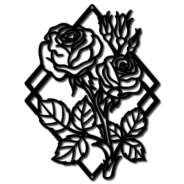 Rose Metallväggkonst, Svart Väghängande Dekoration, Jernväggskonst Diamant Silhuett Skulptur, Högt formgivet Minimalistiskt Omslag för Yoga, Trädgård,