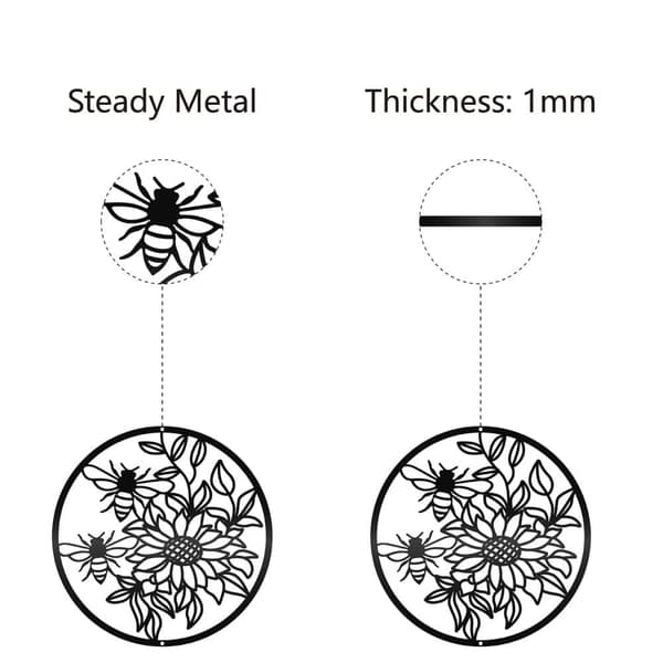 Bomclap Solros & Bi Metall Väggdecor – Svart Floral Skulptur! Hängande Plaketter av Järn, Hem, Salong, Kök, Badrum, Sängrum, Hemsöndermål, Kontor