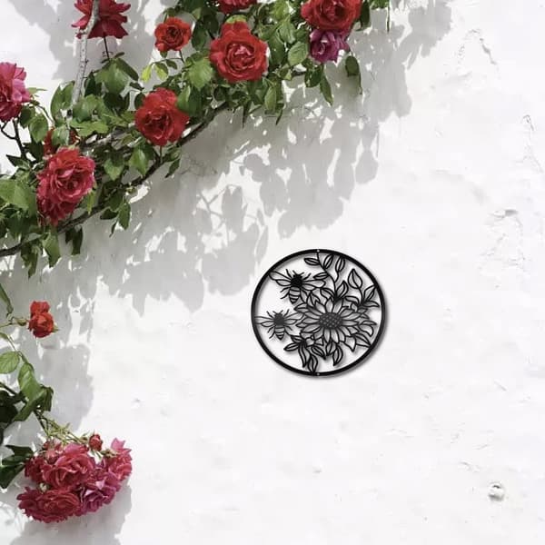Bomclap Solros & Bi Metall Väggdecor – Svart Floral Skulptur! Hängande Plaketter av Järn, Hem, Salong, Kök, Badrum, Sängrum, Hemsöndermål, Kontor