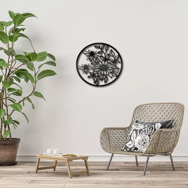 Bomclap Solros & Bi Metall Väggdecor – Svart Floral Skulptur! Hängande Plaketter av Järn, Hem, Salong, Kök, Badrum, Sängrum, Hemsöndermål, Kontor