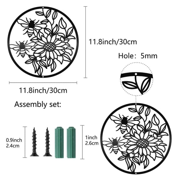 Bomclap Solros & Bi Metall Väggdecor – Svart Floral Skulptur! Hängande Plaketter av Järn, Hem, Salong, Kök, Badrum, Sängrum, Hemsöndermål, Kontor