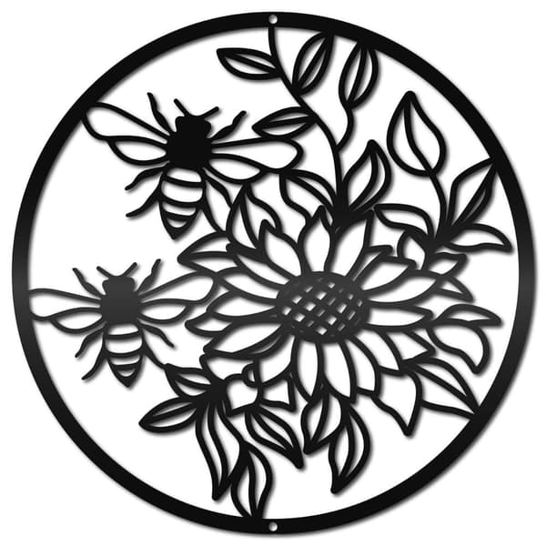 Bomclap Solros & Bi Metall Väggdecor – Svart Floral Skulptur! Hängande Plaketter av Järn, Hem, Salong, Kök, Badrum, Sängrum, Hemsöndermål, Kontor