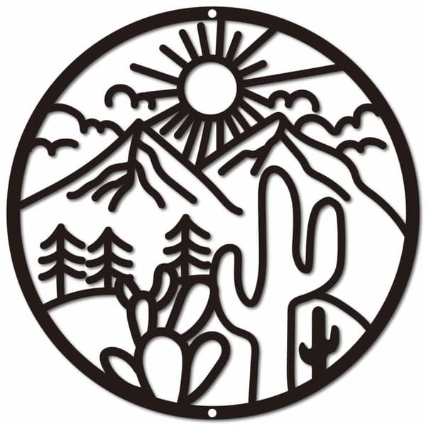 Bomclap Metalli Seinätaide – Kaktus, Auringon, Vuoren, Metsä! Maisemat Pendidyt Levyt, Moderni Taide. Koti, Salonki, Keittiö, Puutarha, Työhuone