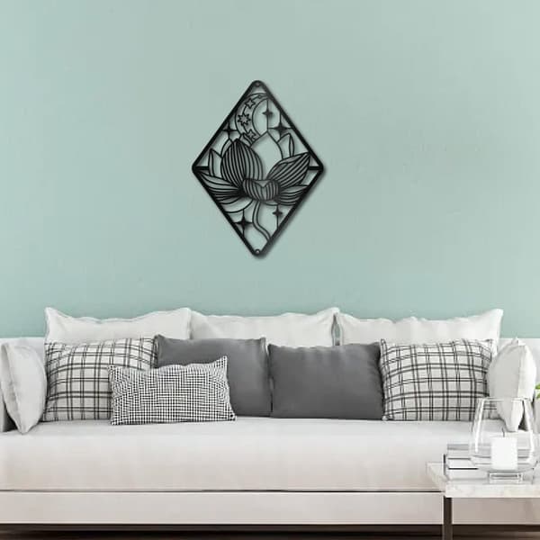 Bomclap Black Metal Lotus Wall Decor – Hole Cut Lotus! Moon Mandala -veistos, riippuva koriste. Meditoi, Makuuhuone, Keittiö, Puutarha, Hotelli