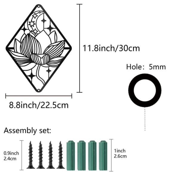 Bomclap Black Metal Lotus Wall Decor – Hole Cut Lotus! Moon Mandala -veistos, riippuva koriste. Meditoi, Makuuhuone, Keittiö, Puutarha, Hotelli