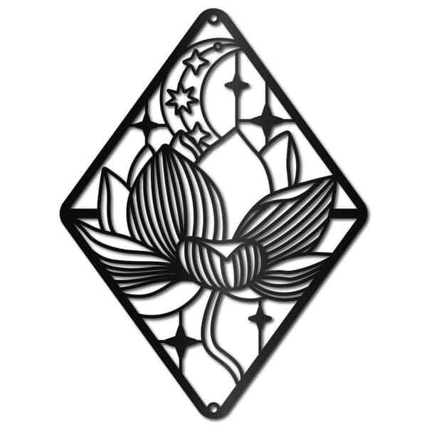 Bomclap Black Metal Lotus Wall Decor – Hole Cut Lotus! Moon Mandala -veistos, riippuva koriste. Meditoi, Makuuhuone, Keittiö, Puutarha, Hotelli