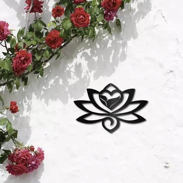 Bomclap Lotus Metalli Seinäkoru – Musta Pendidyt Raudaseenäsivu! Silhuetti, Tyhjätty Minimalistinen Ornamnet. Yogi-Puutarha, Koti, Balkoni