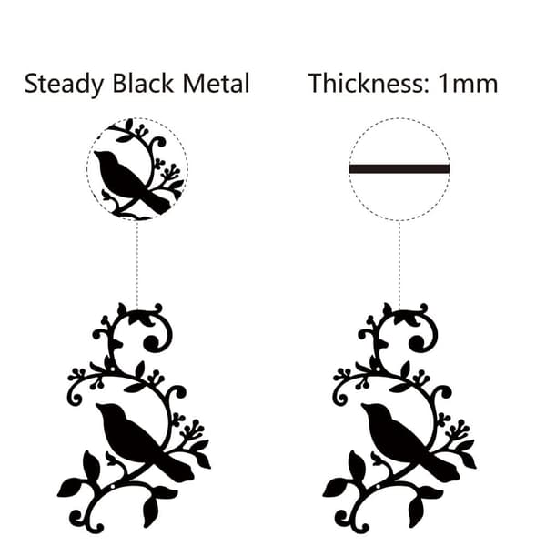 Bomclap Bird Metal Wall Decor – Fugle på gren! Jernskilte, hængende ornamentskulptur med blade. Balkon, Have, Hjem, Salon. Indendørs & Udendørs