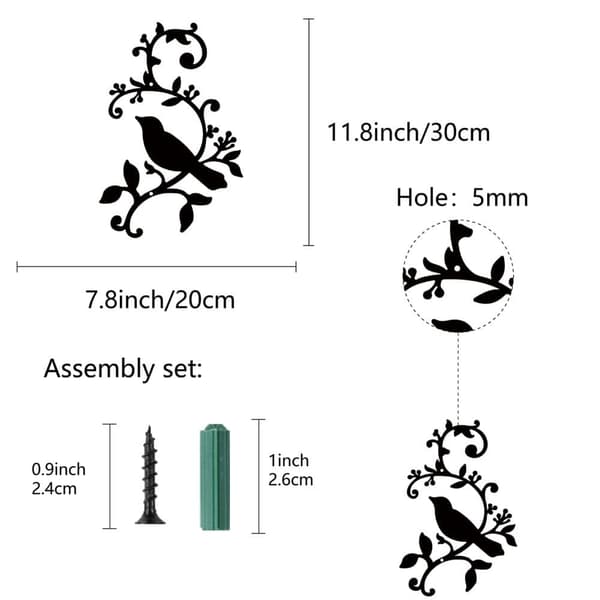 Bomclap Bird Metal Wall Decor – Fugle på gren! Jernskilte, hængende ornamentskulptur med blade. Balkon, Have, Hjem, Salon. Indendørs & Udendørs