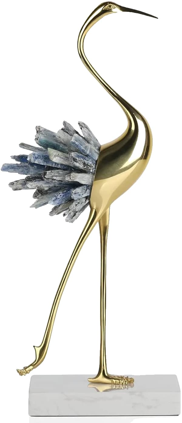 Elegante Fuglestatuer, Messingmateriale, Marmor-imitation Base, Moderne Stil,Blå B