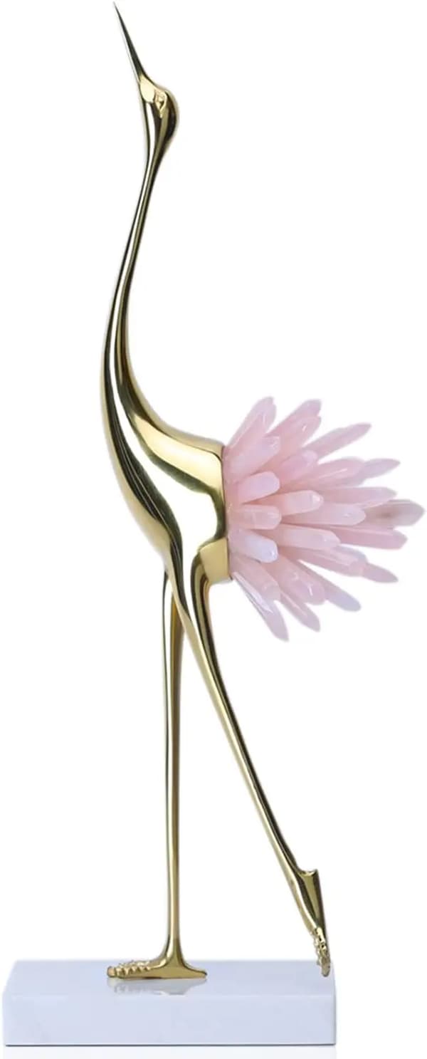 Elegante Fuglestatuer, Messingmateriale, Marmor-imitation Base, Moderne Stil,Pink-a