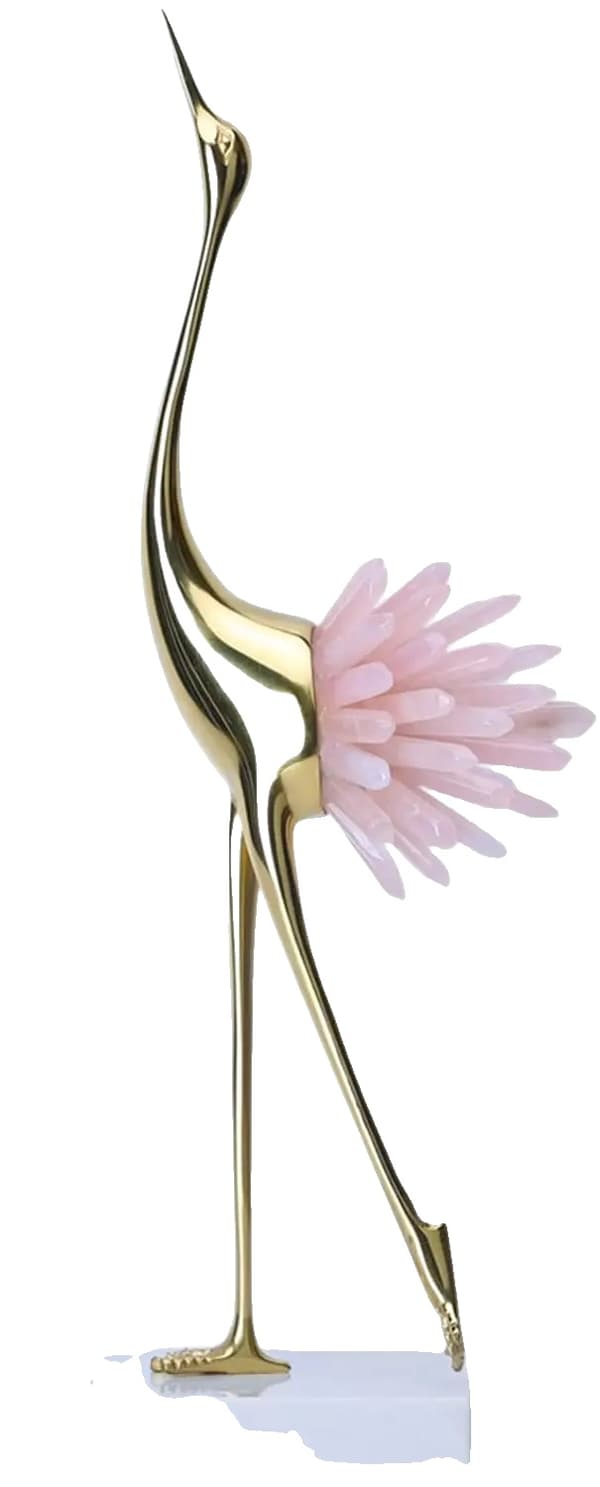 Elegante Fuglestatuer, Messingmateriale, Marmor-imitation Base, Moderne Stil,Pink-a